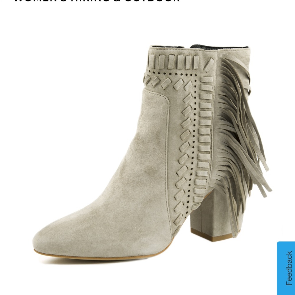 Rebecca minkoff suede sand fringe booties